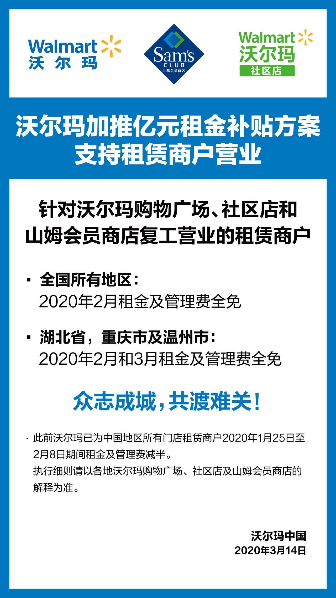 沃尔玛中国：加推亿元租金补贴方案支持租赁商户营业_零售_电商之家