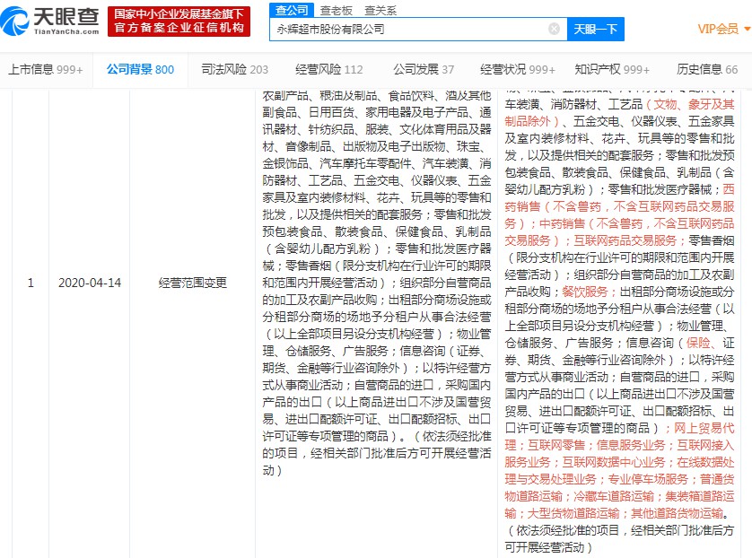永辉超市经营范围新增互联网药品交易服务、互联网零售等_零售_电商之家