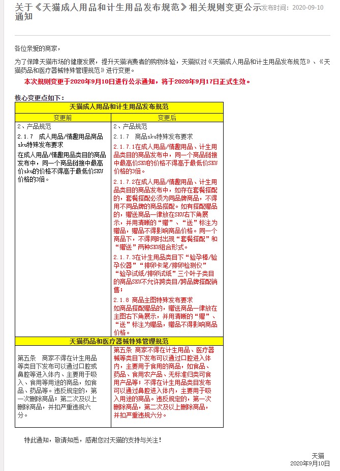 天猫调整成人用品和计生用品发布规范 9月17日生效_零售_电商之家