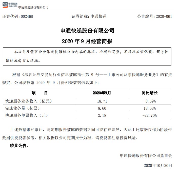 快递9月战绩出炉 申通有“掉队”之虞_物流_电商之家