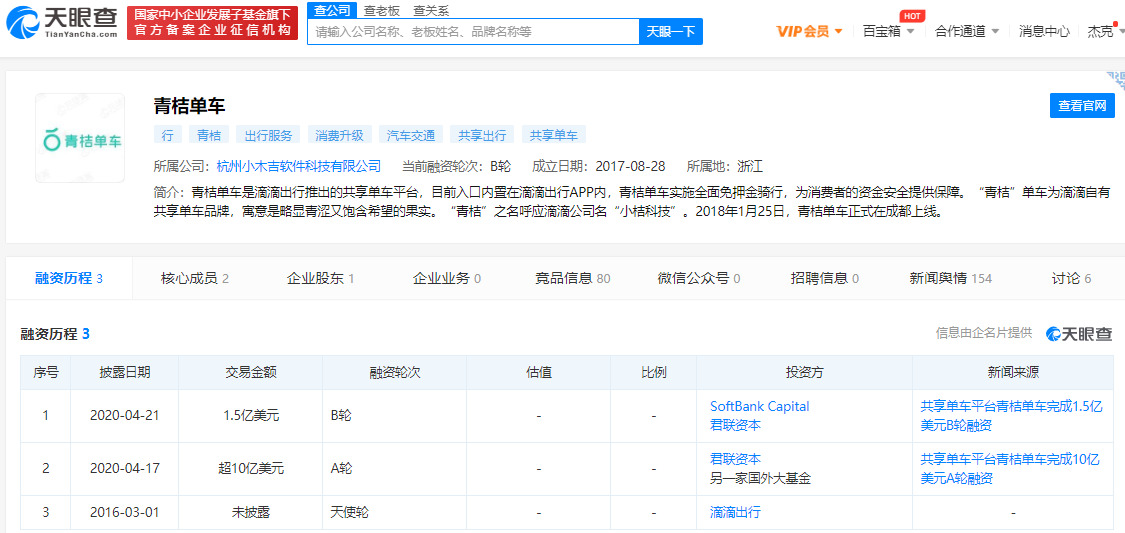 传滴滴旗下青桔单车正寻求5亿美元融资_O2O_电商之家