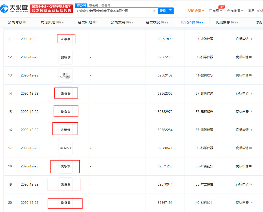 京东关联公司申请“洗净净”“洗白白”等商标_零售_电商之家