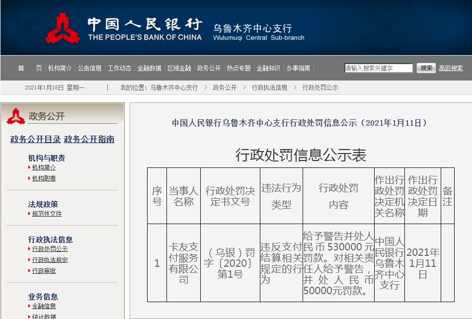 卡友支付因违反支付结算相关规定被罚款53万元_支付_电商之家