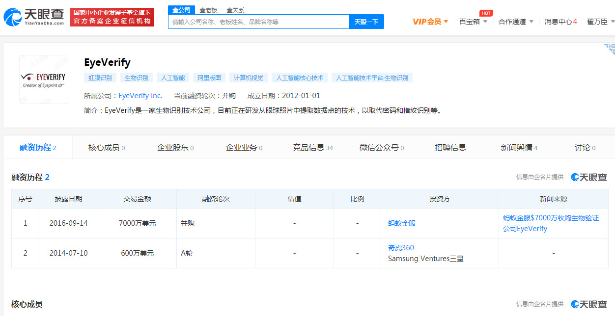 传蚂蚁集团计划出售旗下生物识别技术公司Eyeverify_支付_电商之家